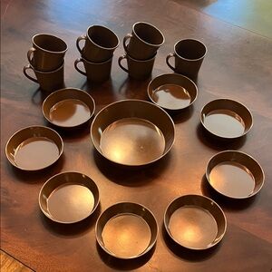 Brown Ceramic Dish and Mug Set